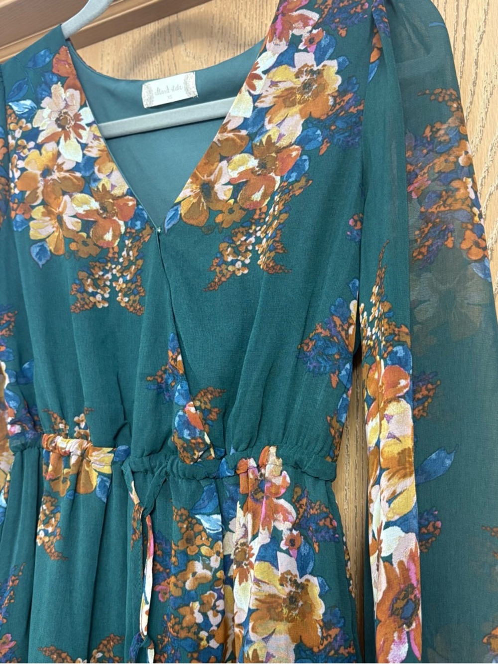 Altar'd State Teal Floral Long-Sleeve Wrap Dress